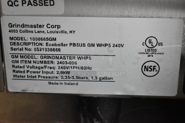 BRAND NEW Grindmaster 1000678GM PB5US stainless steel ecoboiler hot water dispenser, 240V, 1 phase, scratch and dent.