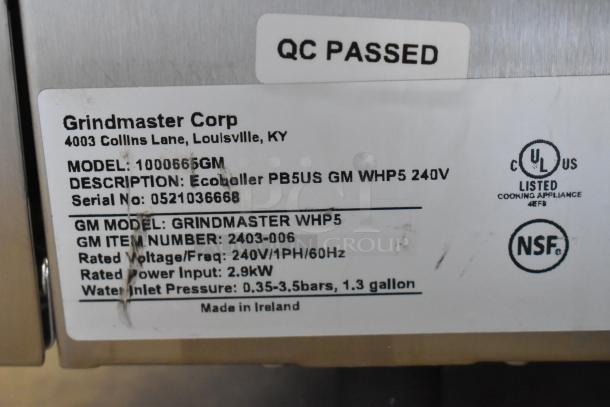 Grindmaster 1000665GM PB5US stainless steel hot water dispenser, 240V, 1 phase. New with minor scratches, QC passed.