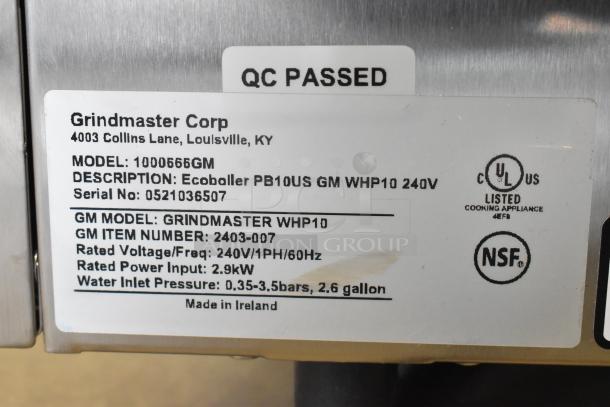 Grindmaster 1000666GM PB10US stainless steel hot water dispenser. 240V, 1 Phase, brand new with QC passed label.