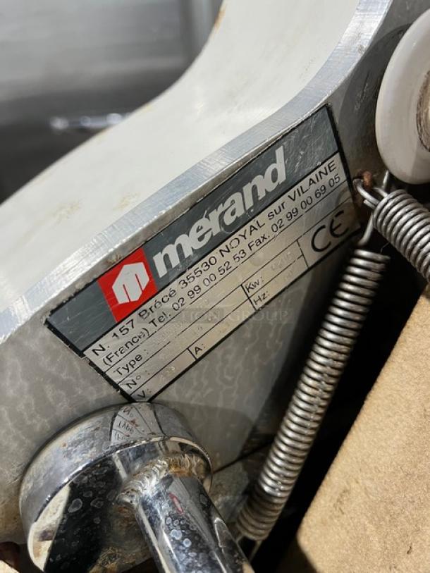 Merand Tenor 2 countertop dough moulder, electric, white, Model 01931404, 220V, visible brand label and specifications.