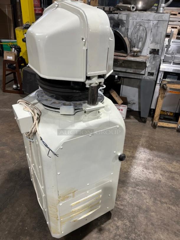 Gemini Commercial White Electric Semi-Automatic Dough Divider/Rounder Machine with Rounding Plate, used condition.