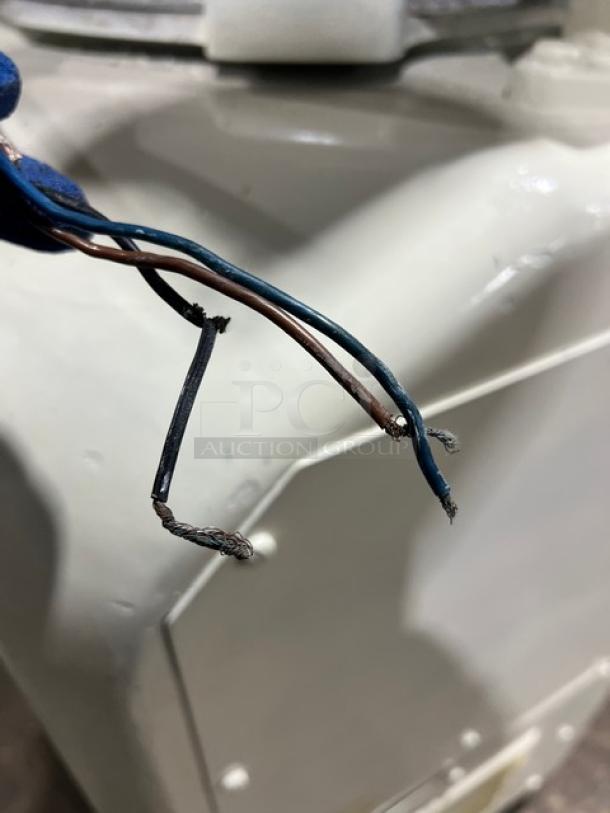 Gemini white electric dough divider/rounder machine in fair condition, exposed wires visible, includes rounding plate.