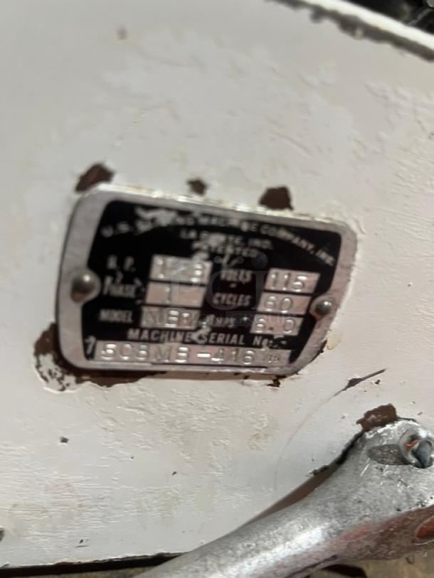 Berkel MB Series white electric bread slicer, countertop model, SN: 508MB-416, 115V, 1 Phase, marked with specifications.