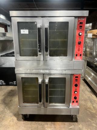 Vulcan SG4D1 commercial double convection oven, stainless steel, natural gas, with wired rack, on casters, model SG4D-1.