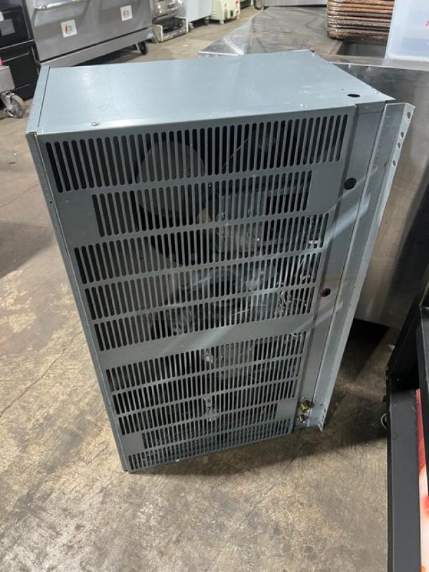 Hoshizaki KM1340MRJ/B-500PF stainless steel ice machine head/bin combo, 208-230V, on legs, modular crescent cube style.