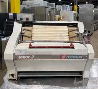 Merand Tenor 2 vertical dough moulder, white, electric powered, countertop model, SN: 01931404, 220V, used condition.