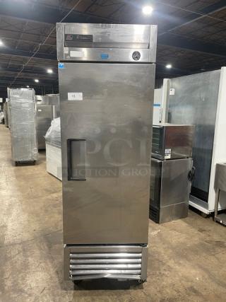 True Commercial Stainless Steel Solid Single Door Reach-In Freezer! With Poly Coated Wired Rack! Energy Star Certified! Model: T-23F SN: 7754937! 115V 1 Phase! On Casters! - Item #1225264