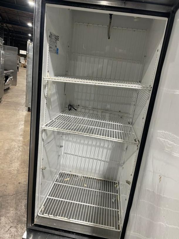 True T-23F commercial stainless steel single door reach-in freezer, Energy Star certified, poly coated wired racks, on casters.