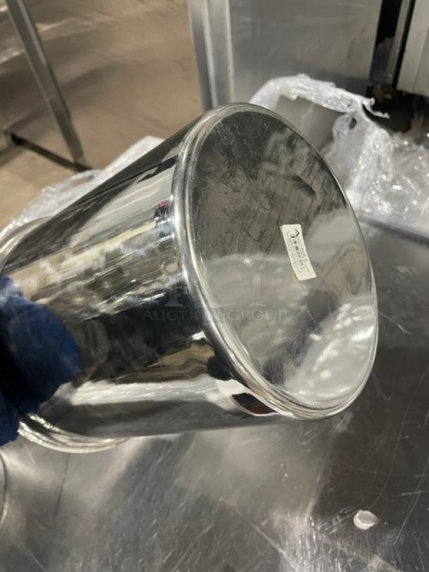 NEW Adcraft BMP-8 commercial stainless steel 8-quart bain marie pot, mirror finish, tag visible at the base.