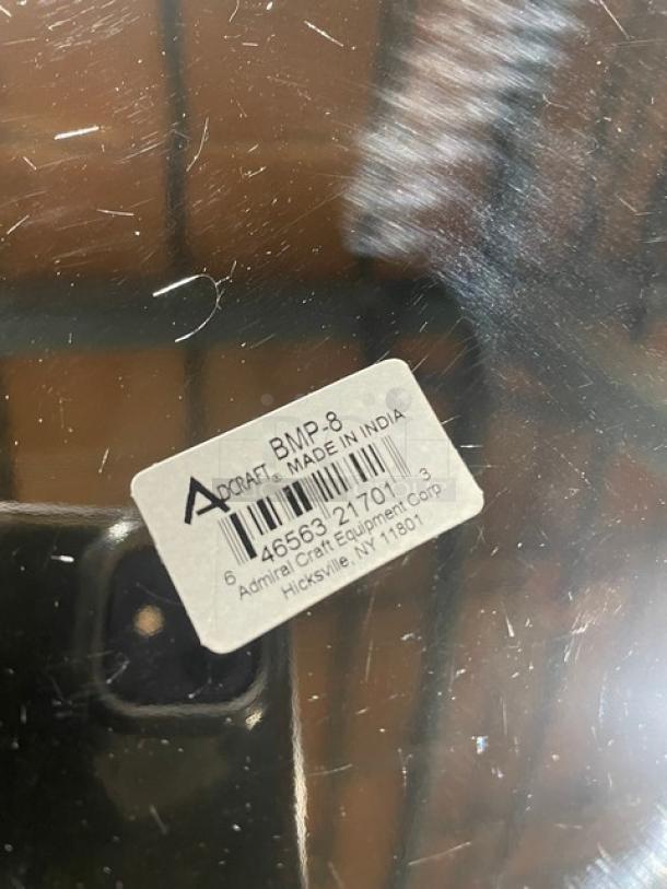 Adcraft BMP-8 stainless steel 8-quart bain marie pot, new, mirror finish, label shows model and manufacture location.