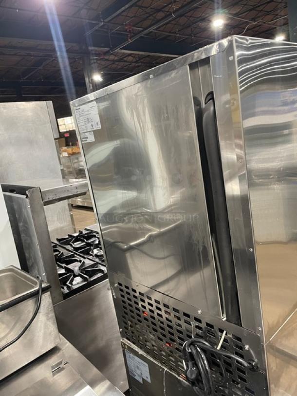 Follett REF5 stainless steel undercounter medical-grade fridge, poly-coated rack, 115V, SN E14055-27213, excellent condition.