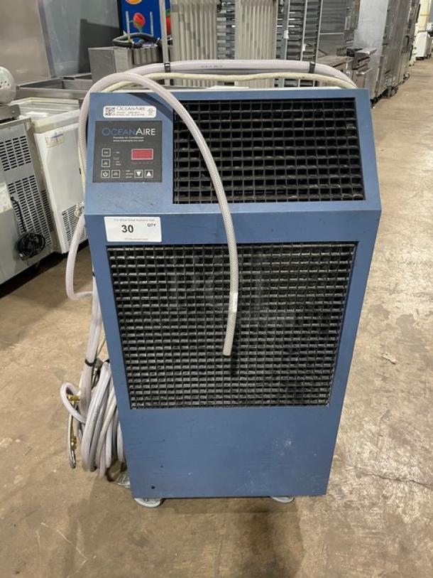 Oceanaire OWC1811 water-cooled portable air conditioner, 115V, 1 phase, electric-powered, on casters, with visible control panel.