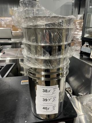 Brand new Adcraft BMP-8 stainless steel bain marie pot, 8-quart capacity, mirror finish, with packaging intact.