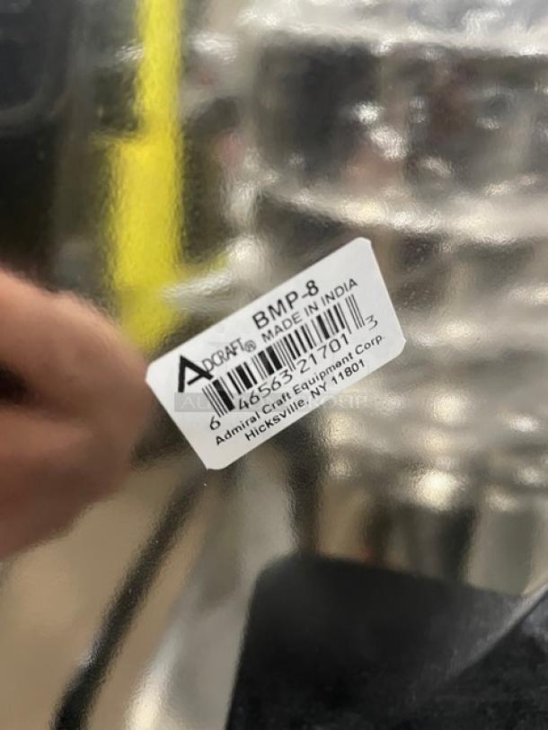 Adcraft BMP-8 stainless steel 8-quart bain marie pot with mirror finish, new condition. Label indicates "Made in India."
