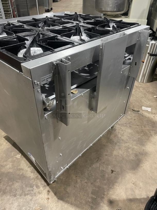 CPG 6-burner 36" commercial stainless steel natural gas range/oven combo, Model 351S36N, with wired oven rack, SN: 03224046.