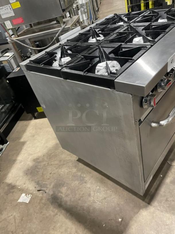 CPG 6-burner stainless steel range/oven, model 351S36N. Natural gas, wired oven rack included. SN: 03224046.