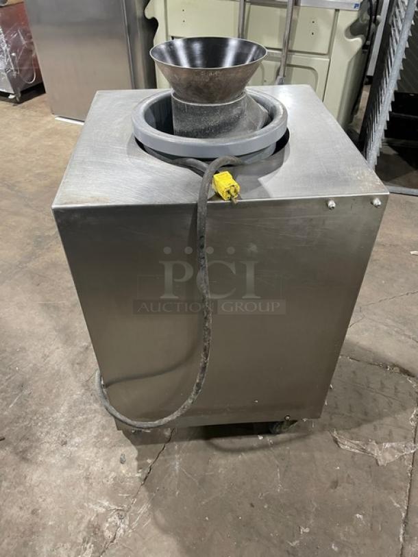 AM Manufacturing R900RT stainless steel dough rounder, electric powered, 120V, 1 phase, on casters, used condition.