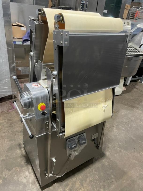 Jiade JDR520 commercial stainless steel floor-model dough sheeter. Electric-powered, 220V, 1 phase. Serial: B1850085. Excellent condition.