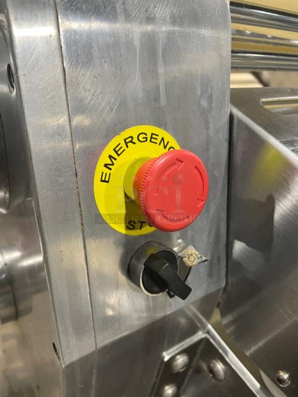 Jiade JDR520 dough sheeter, stainless steel, emergency stop button. Late model, electric, SN: B1850085, 220V, 1 phase.