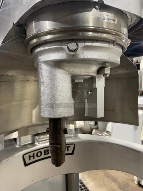 Hobart Legacy+ HL800 commercial mixer, heavy-duty, 80 qt, with stainless steel bowl guard, 200-240V, 3 phase, on legs.