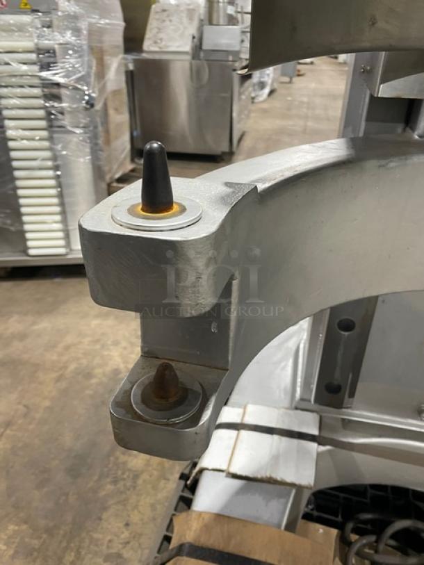 Hobart Legacy+ HL800 commercial mixer arm detail, heavy-duty construction, stainless steel finish, on legs, excellent condition.