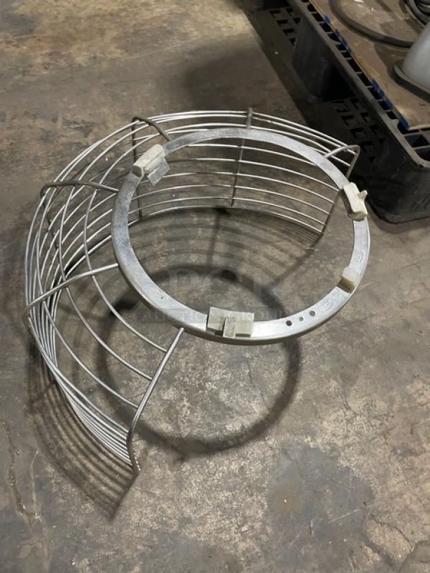 Hobart HL800 stainless steel bowl guard for commercial mixer, heavy-duty metal construction, in good condition.