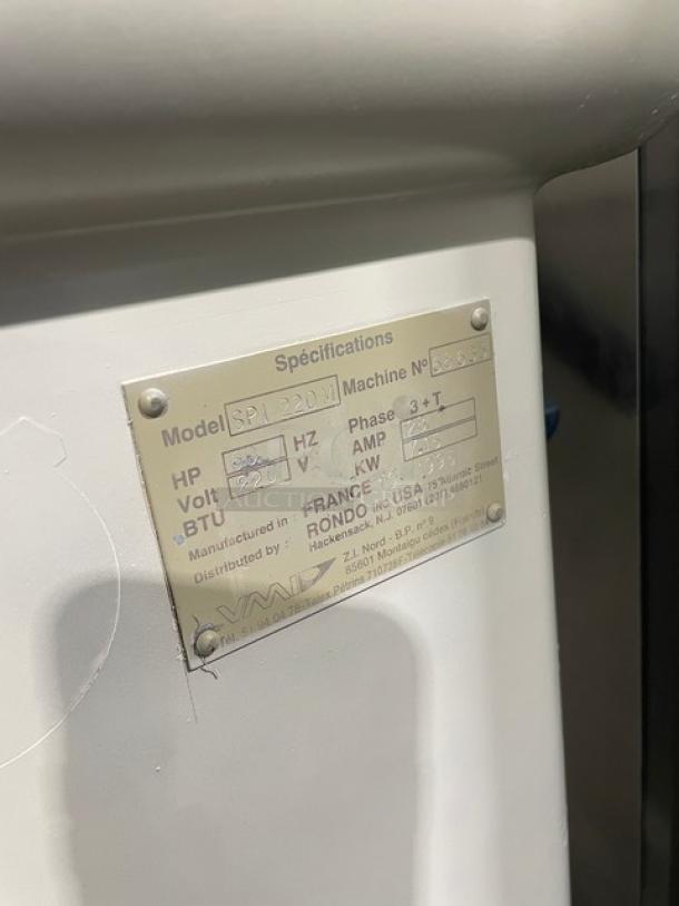 VMI SPI220M heavy-duty spiral mixer, 220V 3-phase, with bowl guard and stainless steel bowl, Model SN: 68635.