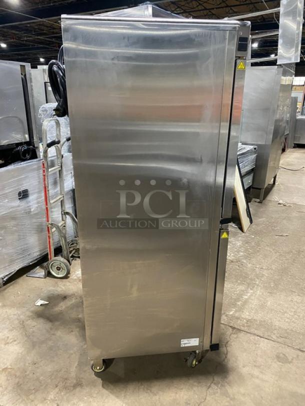 Alto-Shaam 1200-TH Halo Heat Series stainless steel electric Cook-N-Hold oven, 2022 model, on casters, with wired rack.