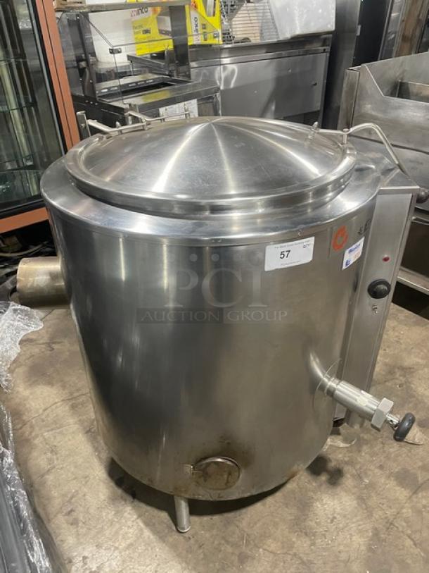 Groen AH/1-40 stainless steel steam jacketed kettle, 40 lb. capacity, natural gas, model AH140, on legs, working condition.