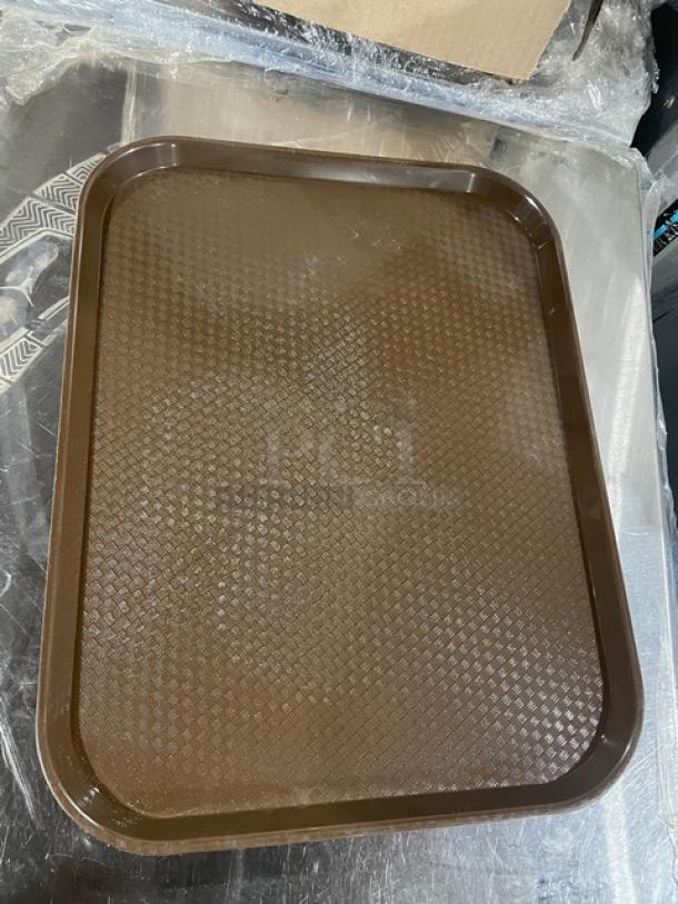 Cambro brown 14"x18" fast food tray, model 1418FF167. New condition, rectangular with textured surface.