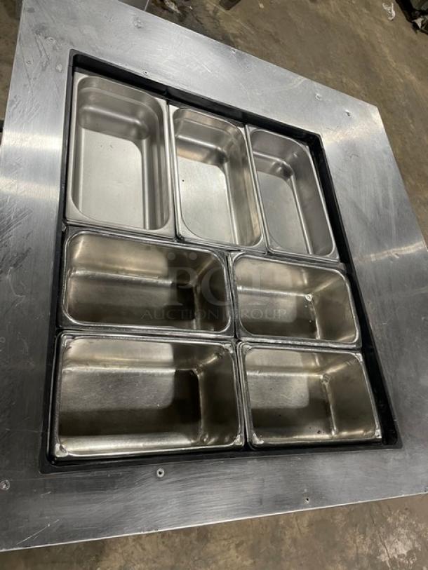 True TSSU-36-12M-B stainless steel refrigerated prep table with six hotel pans; on casters; 115V; commercial use.