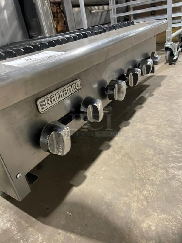 Turbo Air Radiance Series gas countertop char broiler with cast iron grates, stainless steel, on legs, excellent condition.