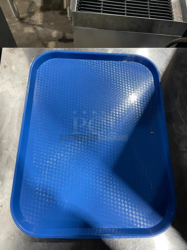 Blue Cambro 1418FF168 rectangular fast food/serving tray, 14"x18", new, commercial grade, textured surface.