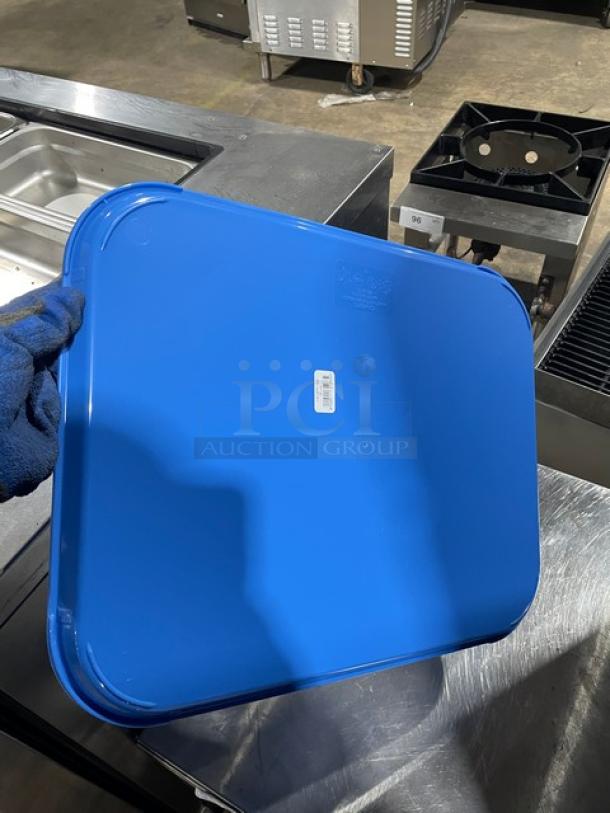 NEW Cambro Commercial Blue 14"x18" Rectangular Tray, Model 1418FF168. Features glossy finish, perfect condition.