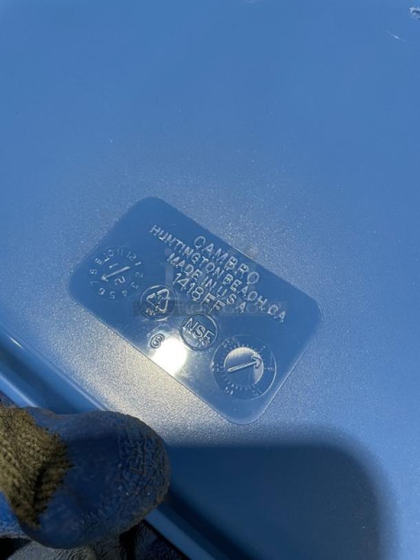 New Cambro Commercial Blue Rectangular Tray, 14"x18", Model 1418FF168, features visible label with NSF mark.