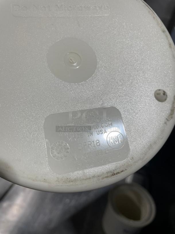 Cambro ColdFest CFR18 white round crock with visible label, made in USA, NSF certified, signs of use on base.