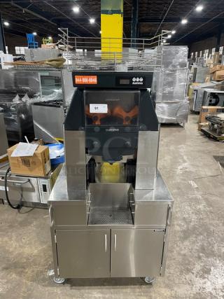 RARE FIND! Zummo Nature Adapt Series Commercial Stainless Steel Electric Powered Countertop Heavy-Duty Orange & Citrus Juicer Machine/Max Dual Cabinet Combo! With Drip Tray! Model: Z40C-N SN: 02227252AG! 110-120V! On Casters! - Item #1225364