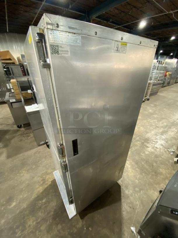 Cres-Cor stainless steel electric holding/proofing cabinet, Model H135UA11, on casters, 120V, half door, insulated, serial IBH-J471654-3.