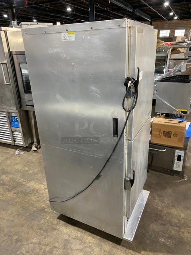 Cres-Cor stainless steel electric holding/proofing cabinet, model H135UA11, 120V, single section, on casters, good condition.