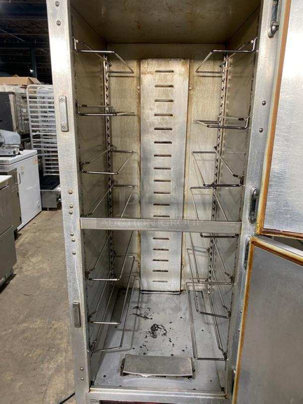 Cres-Cor stainless steel insulated holding/proofing cabinet, model H135UA11, on casters, half door, 120V 1 Phase, interior racks visible.