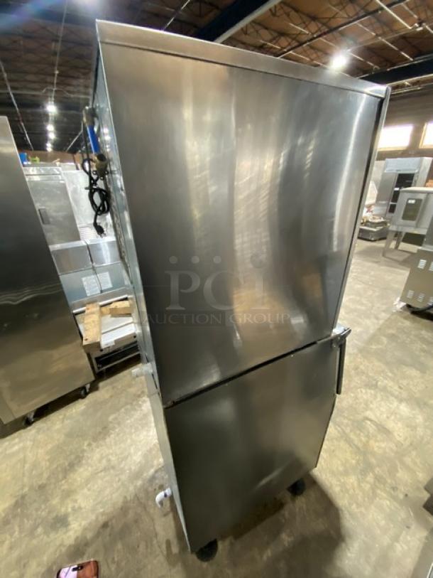 Hoshizaki stainless steel ice machine, model KM-515MAH, Energy Star certified, on legs, air-cooled, 115V, 1 phase.