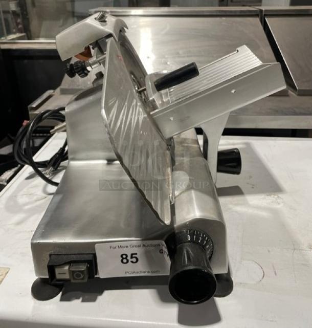 Backyard Pro 554SL109E 9" deli meat slicer, electric, commercial-grade, 120V, on legs, in good condition, model visible.