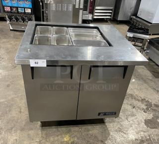 True Commercial Stainless Steel 2 Door Refrigerated Mega Top Salad/Sandwich Prep Table! With Hotel/Steamtable Pan! Model: TSSU-36-12M-B SN: 6986854! 115V 1 Phase! On Casters! - Item #1225355