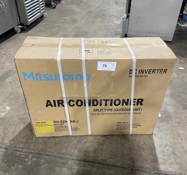 New Mitsutomo split type outdoor air conditioner, model RO-SZ09-AB-J, 115V, in original packaging, unopened.