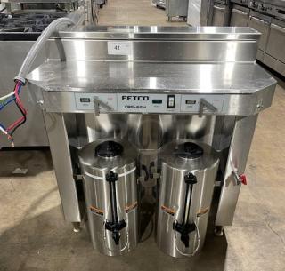 Fetco! 2019! Late Model! Commercial Stainless Steel Electric Powered Countertop Automatic High Volume 3-Gal. Twin Coffee Brewer! With Hot Water Dispenser! With Insulated Thermal Dispensers! Model: CBS-62H SN: 660540195619! 120/208-240V 3 Phase! On Legs! - Item #1225309