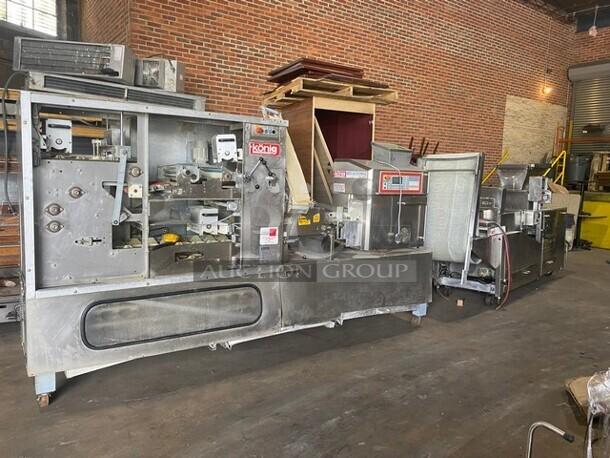 König Mini Rex Series GS2000 Compact Bakery Dough Line. Stainless steel, commercial use, model GS2000 USA-K2, SN: 3160052. Includes Rheon twin divider, hopper, integrated intermediate proofer.