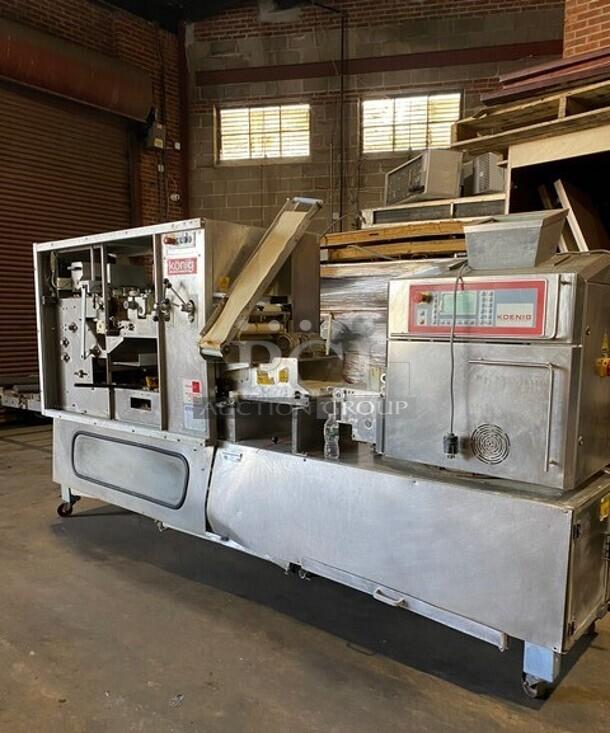 König Mini Rex GS2000 USA-K2 stainless steel bakery production line, integrated proofer, Rheon twin divider, SN: 3160052.