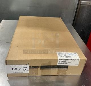 Cambro 1418FF167 commercial brown tray, 14"x18", new in box. Features 12 trays. Durable fast food/serving model.