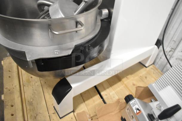 Brand new Varimixer V80A 80-quart planetary dough mixer with mixing bowl, bowl guard, whisk, dough hook, 208V, 3-phase.