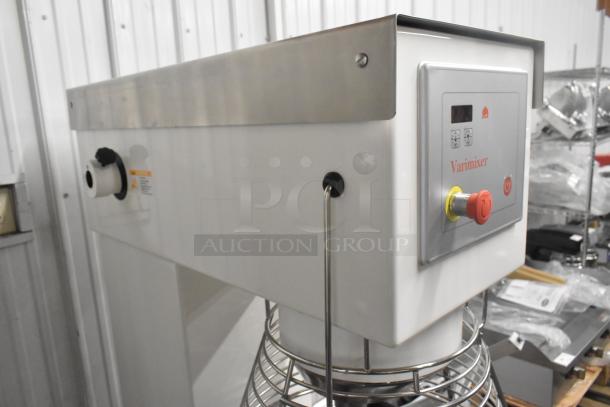 Brand new Varimixer V80A, 80-quart planetary dough mixer, with bowl, guard, whisk. 208V, 3-phase, metal body, control interface.